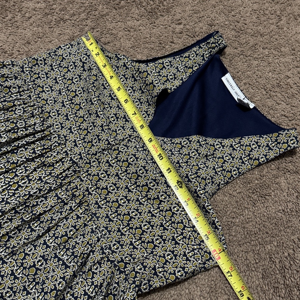 Sincerely Jules Rayon Swing Style Skater Dress-Sz M-Navy/White/Olive-V Neck - Picture 11 of 15